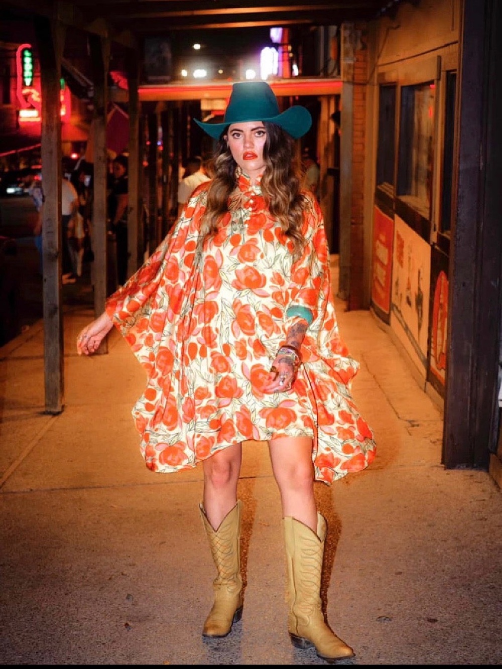 LADY THE BRAND LELLOW FLORAL KAFTAN MINI DRESS